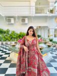Red Ethnic Anarkali Kurta Set with Dupatta