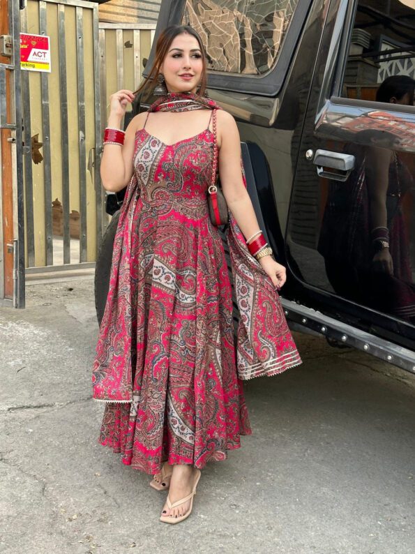 Red Ethnic Anarkali Kurta Set with Dupatta
