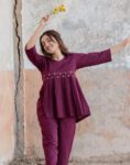 Stylish Wine Cotton Co-ord Set for Women