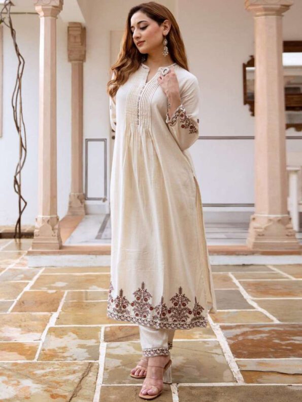Off-White Embroidered Kurta Pant Set