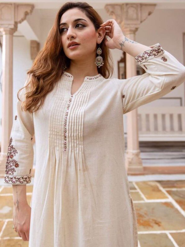 Off-White Embroidered Kurta Pant Set
