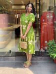 Chic Green Floral Tiered Cotton Dress for Women