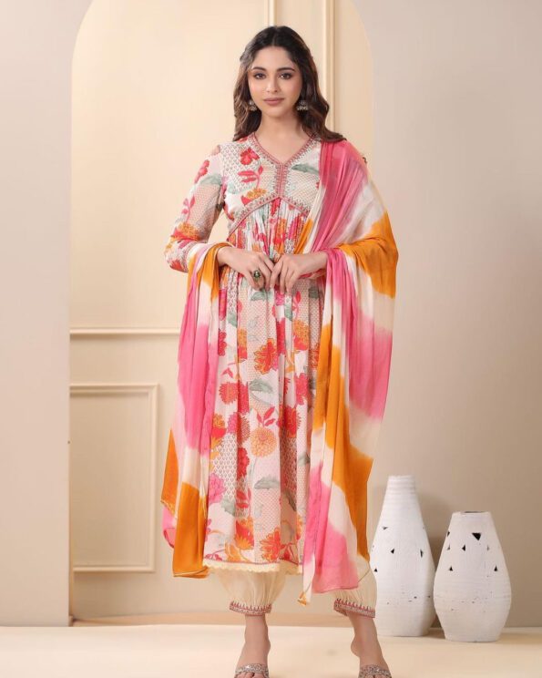 Floral Printed Kurta Pant with Dupatta Set