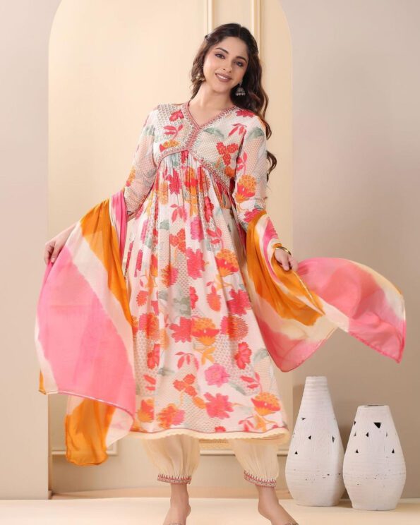 Floral Printed Kurta Pant with Dupatta Set