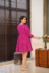 Pink Printed Flared Short Dress for Women