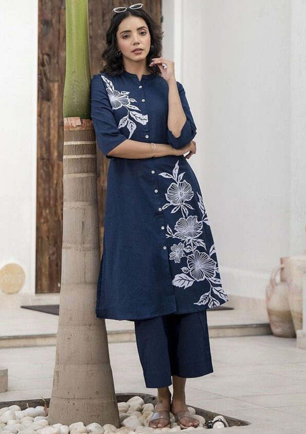 Navy Blue Kurta Pant Set for Women