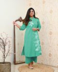 Mint Green Floral Kurta Pant Set for Women