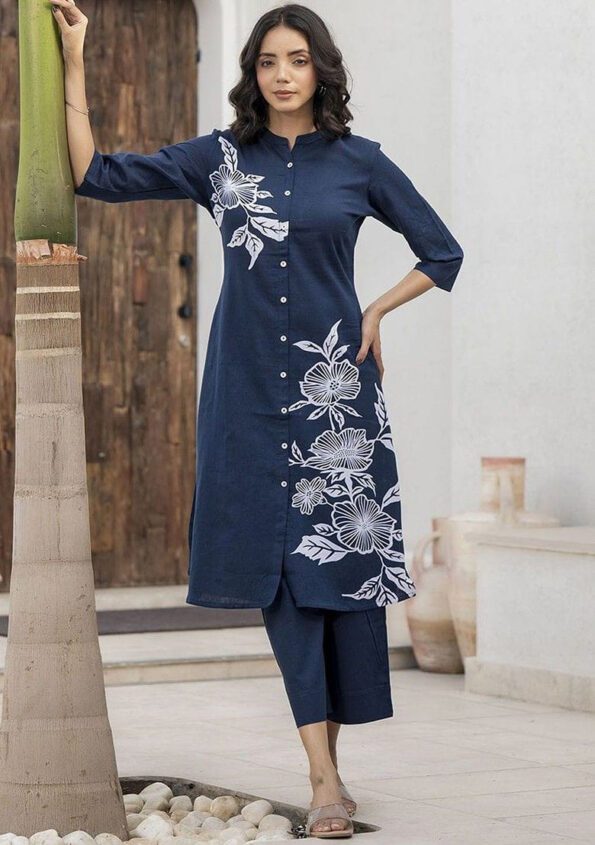 Navy Blue Kurta Pant Set for Women