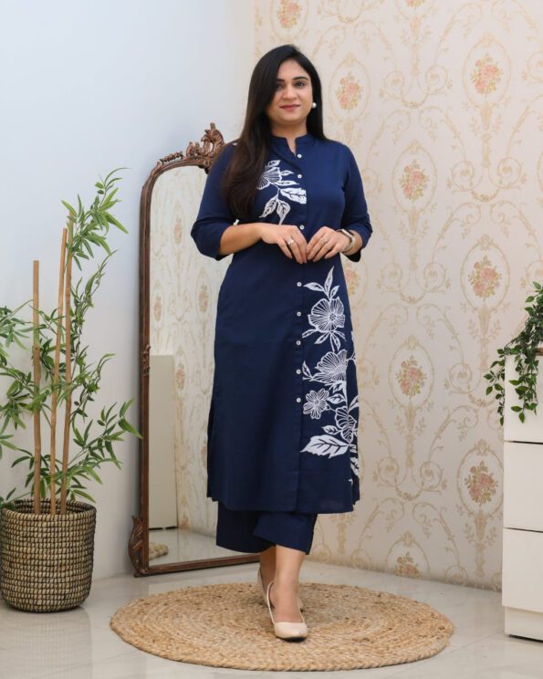 Navy Blue Kurta Pant Set for Women