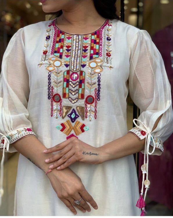 White Embroidered Kurta Set with Dupatta for Women