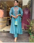 Turquoise Blue Embroidered Kurta Set for Women