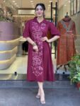 Maroon Embroidered A-Line Cotton Kurti for Women