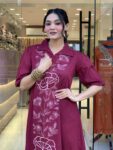 Maroon Embroidered A-Line Cotton Kurti for Women