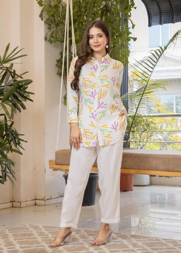 White Printed Co-ord Set for Women