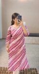 Magenta & White Striped Cotton Kurti