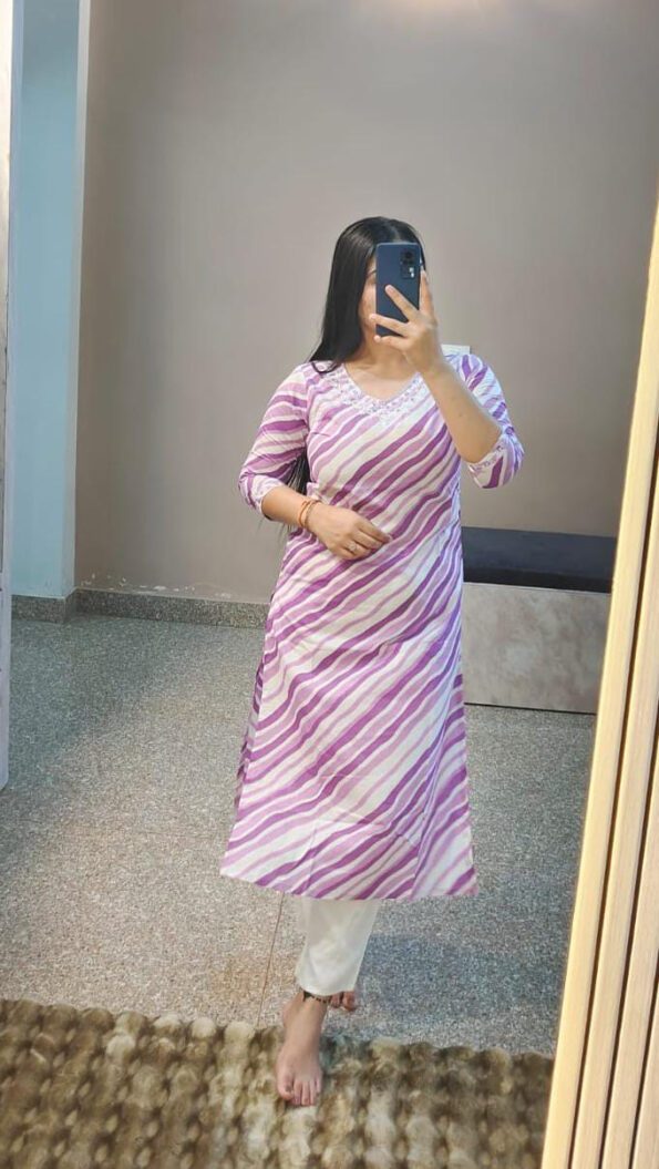 Purple and White Striped Cotton Kurti