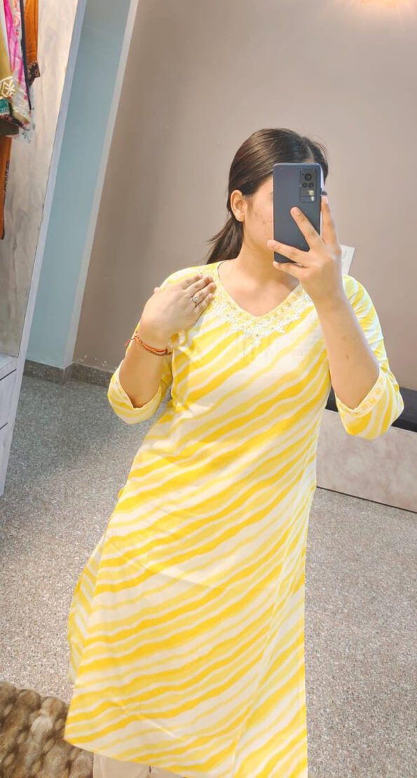 Yellow & White Cotton Kurti