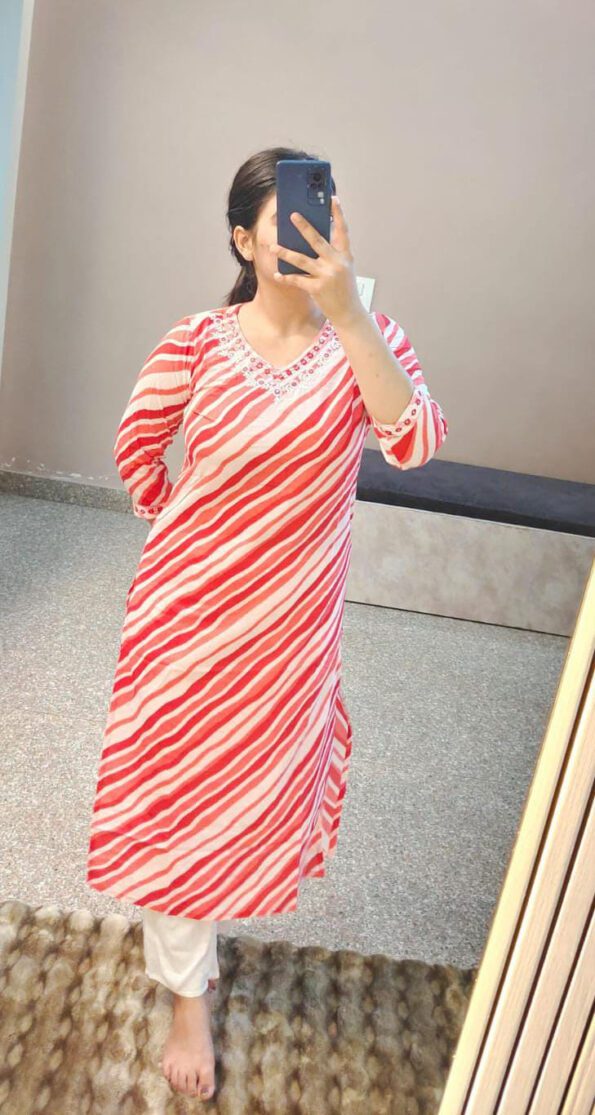 Red & White Striped Cotton Kurti