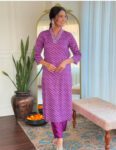 Purple Embroidered Cotton Kurti
