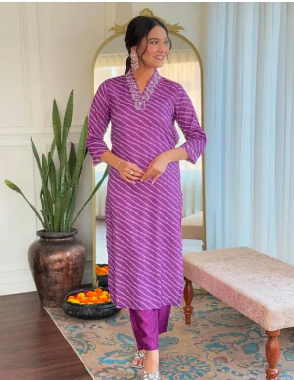 Purple Embroidered Cotton Kurti