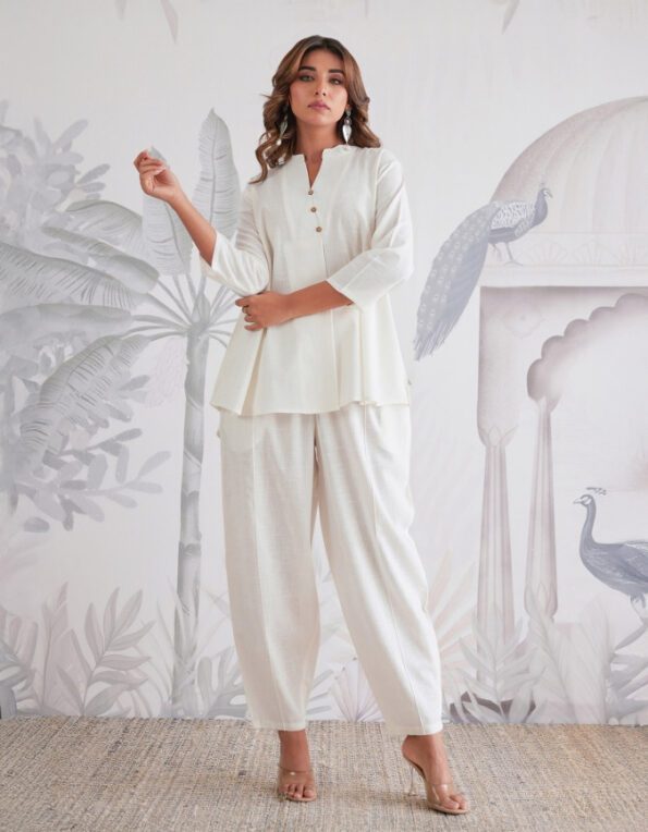 Minimalist White Cotton Co-ord Set for Women