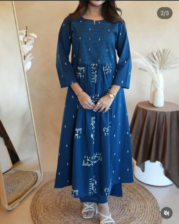 Navy Blue Printed Kurta Pant with Dupatta Set for Women