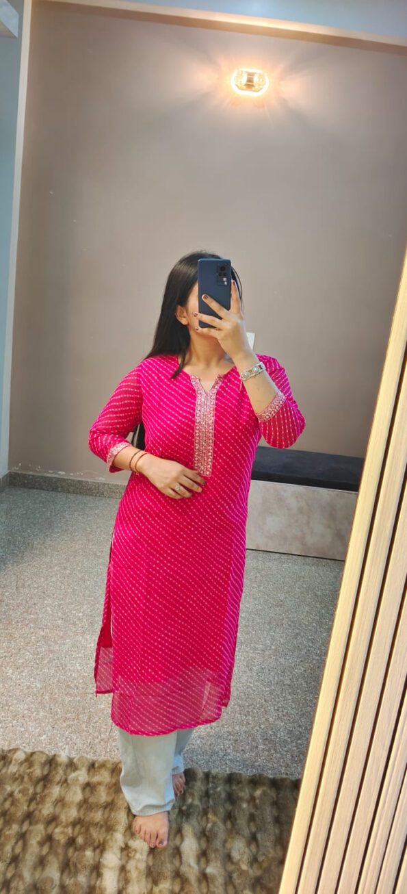 Magenta Bandhani Cotton Kurti for Women