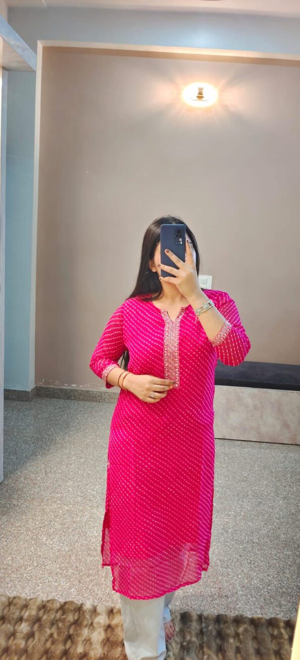 Magenta Bandhani Cotton Kurti for Women