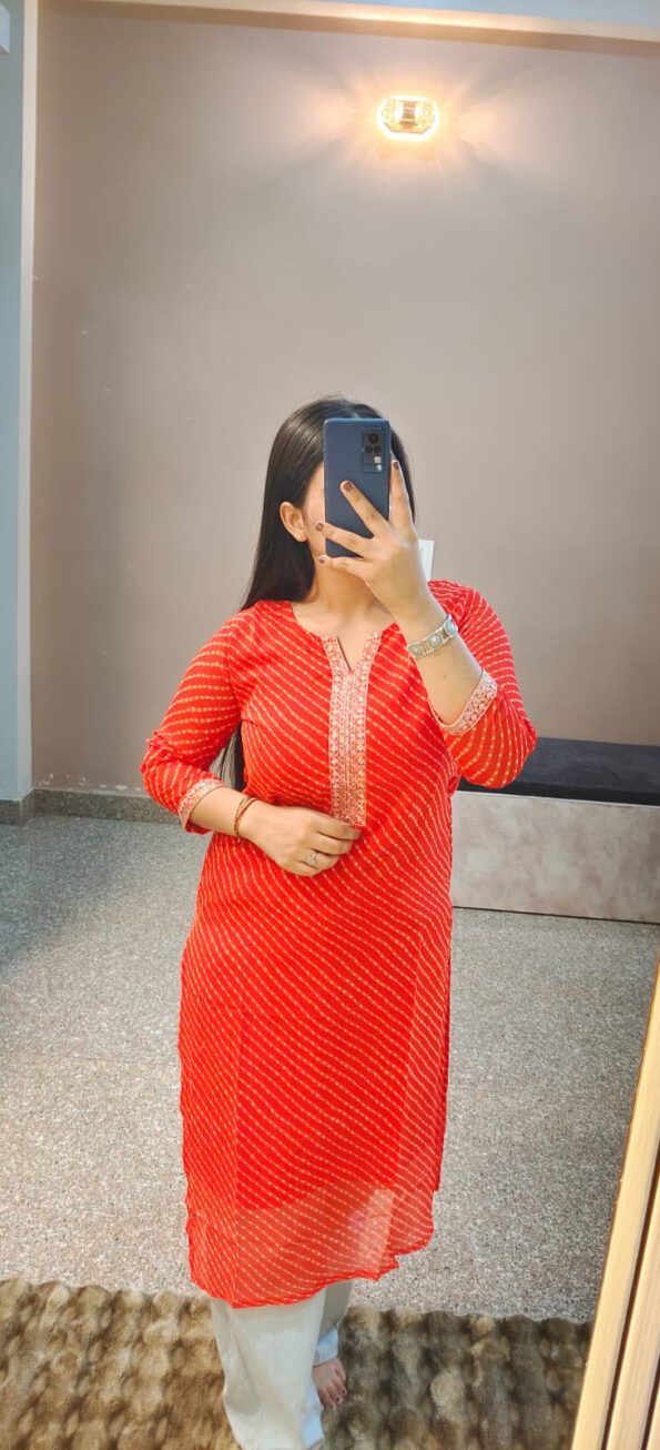 Red Bandhani Kurti for Women