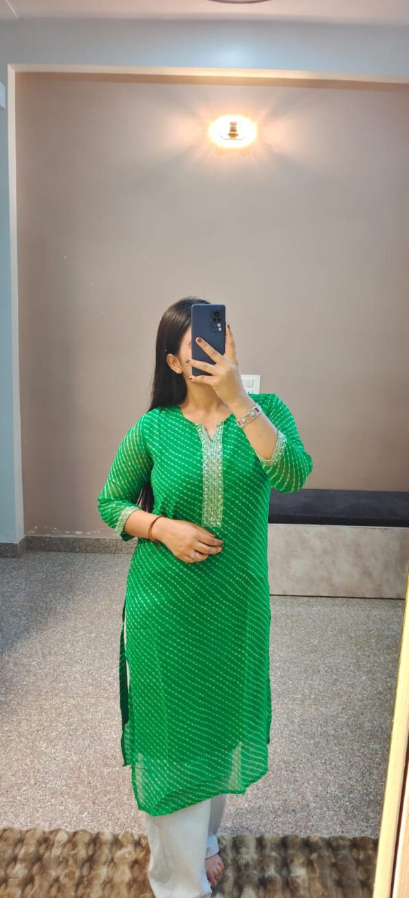 Green Bandhani Cotton Kurti for Women