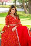 Red Bandhani Embroidered Kurta with Lehenga Set for Women