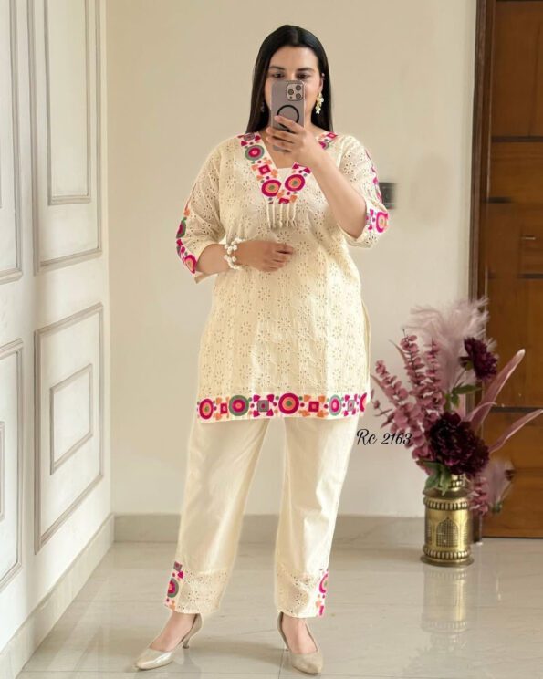 Embroidered Cream Co-ord Set for Women