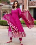 Magenta Anarkali Kurta Set for Women with Dupatta