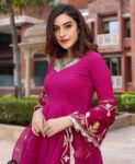 Magenta Anarkali Kurta Set for Women with Dupatta