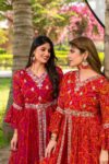 Red Bandhani Embroidered Kurta with Lehenga Set for Women