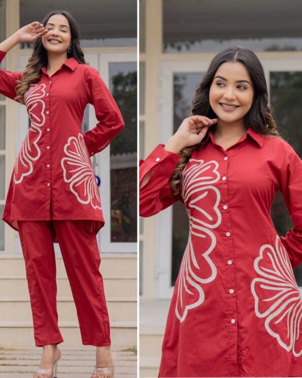 Red Cotton Co-ord Set for Women
