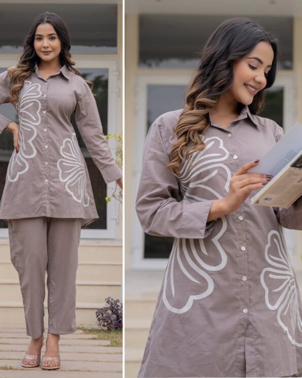 Taupe Cotton Co-ord Set for Women