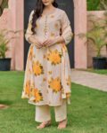 Cream Floral Printed Kurta Set with Dupatta for Women
