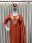 Rust Orange Embroidered Cotton Kurta Set for Women with Dupatta