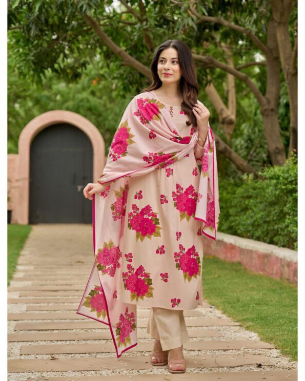 Floral Printed Cotton Kurta Set for Women with Dupatta