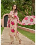 Floral Printed Cotton Kurta Set for Women with Dupatta